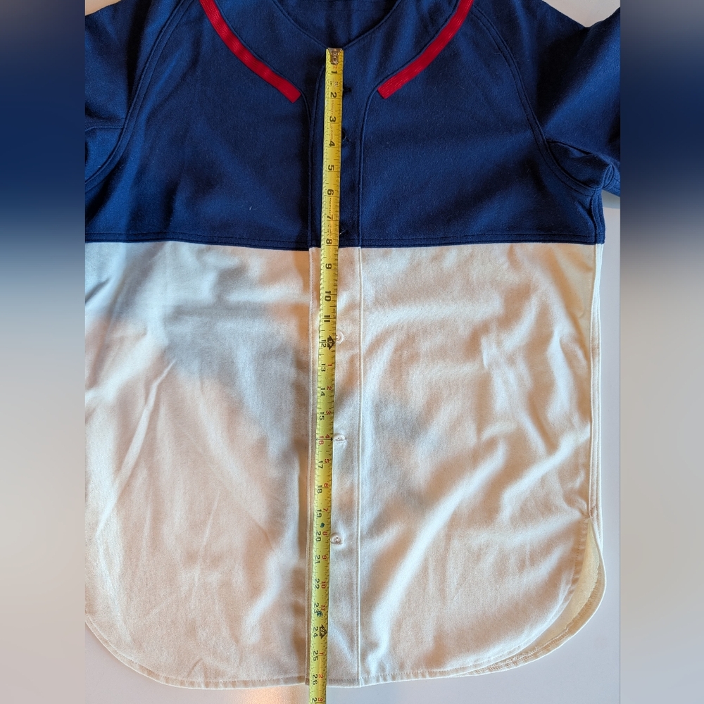 NWOT %100 Wool Ebbets Field Baseball Flannel Jersey Medium Blue Red Cream - Picture 5 of 6